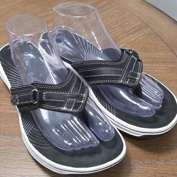 Clarks Cloudsteppers Black/White Womans Adjustable Sandals,Size 10 - Picture 1 of 9
